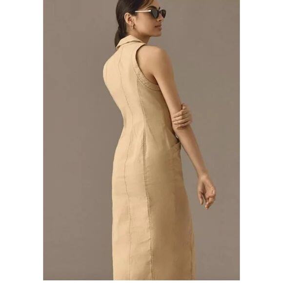 By Anthropologie Sleeveless Midi Linen + Cotton Blend Button Down Shirt Dress - Picture 5 of 14